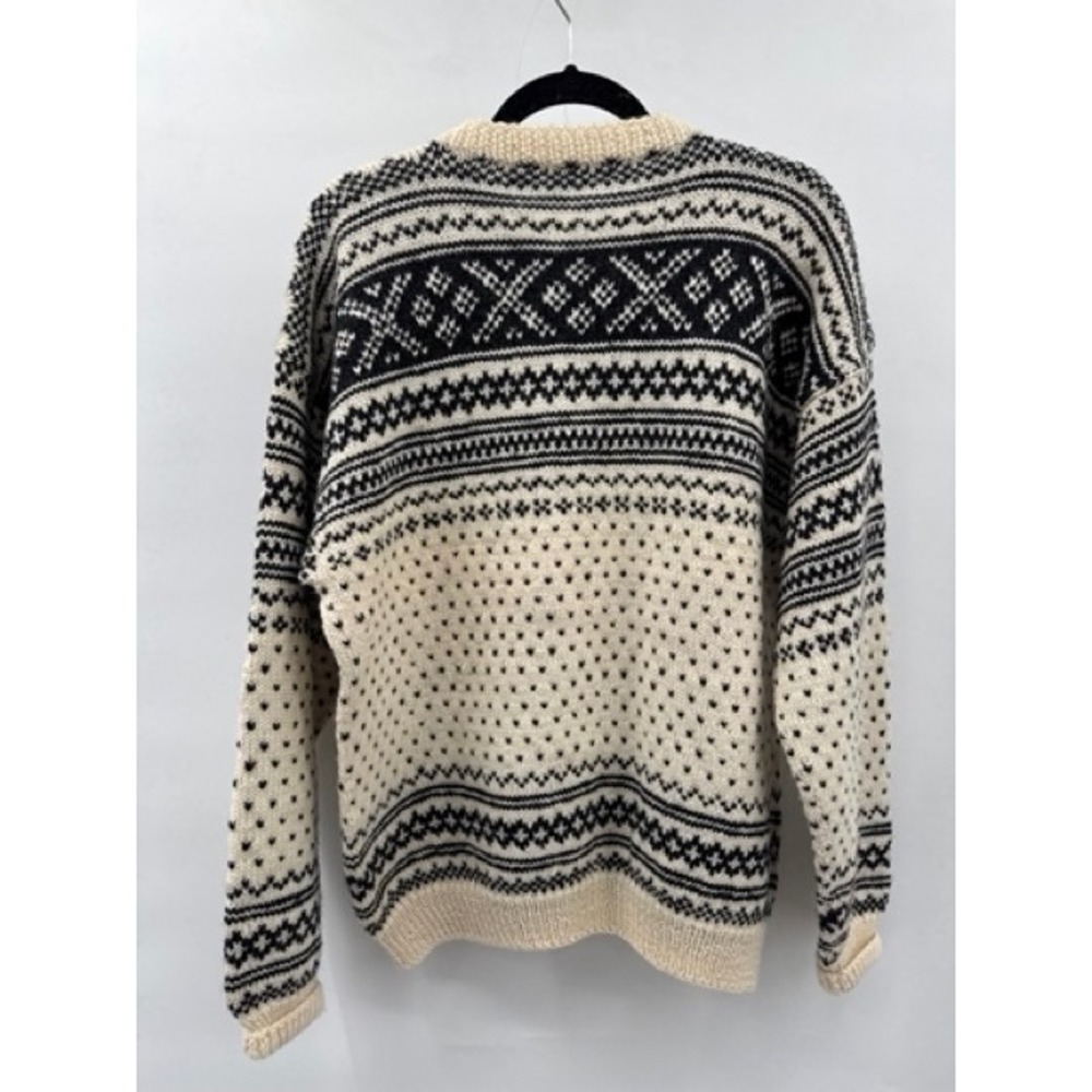 Vintage Unisex Cream Black Nordic Fair Isle Cardigan Sweater LARGE Cottage Folk - Picture 7 of 9